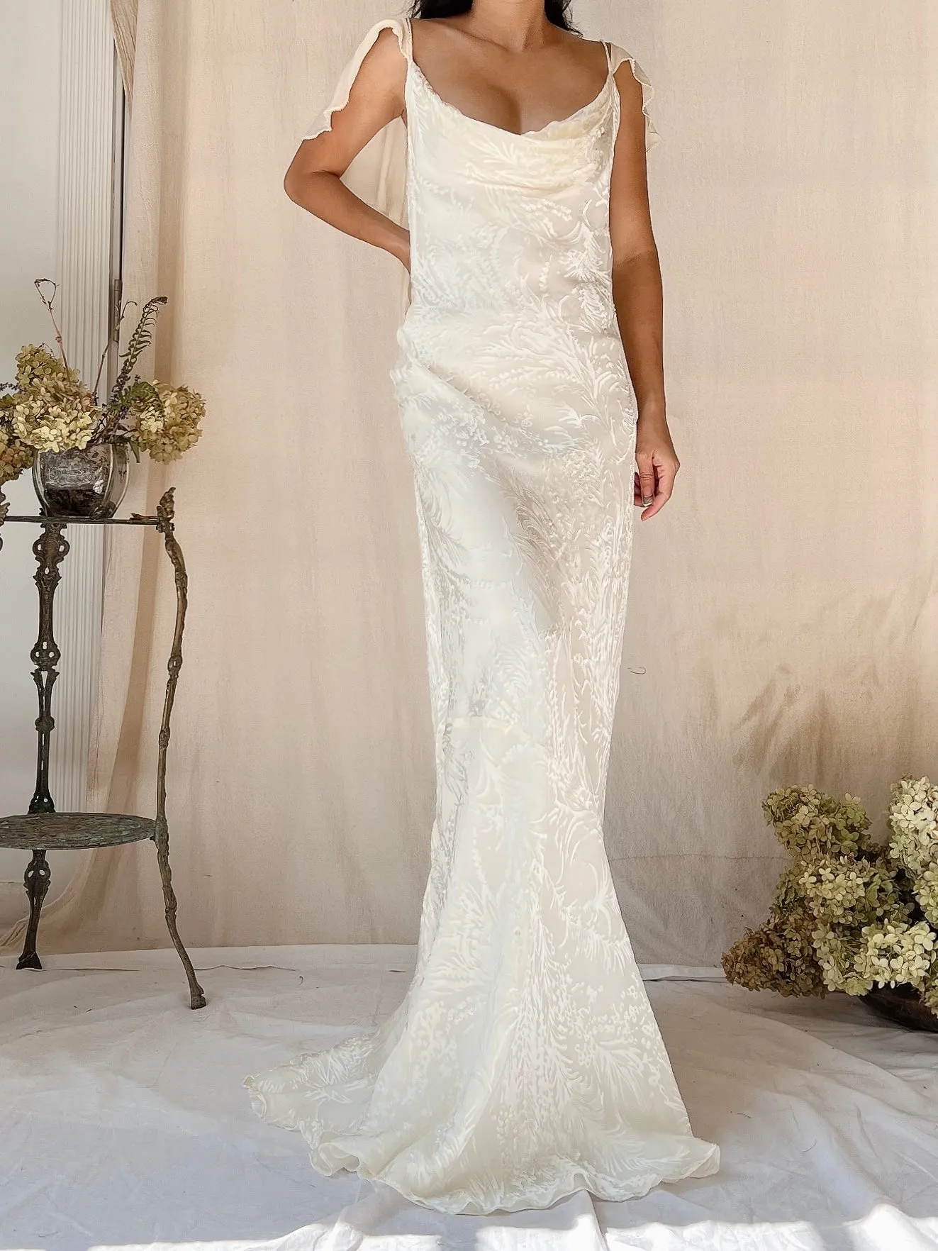 Vintage Silk Devore Bias Cut Gown - L