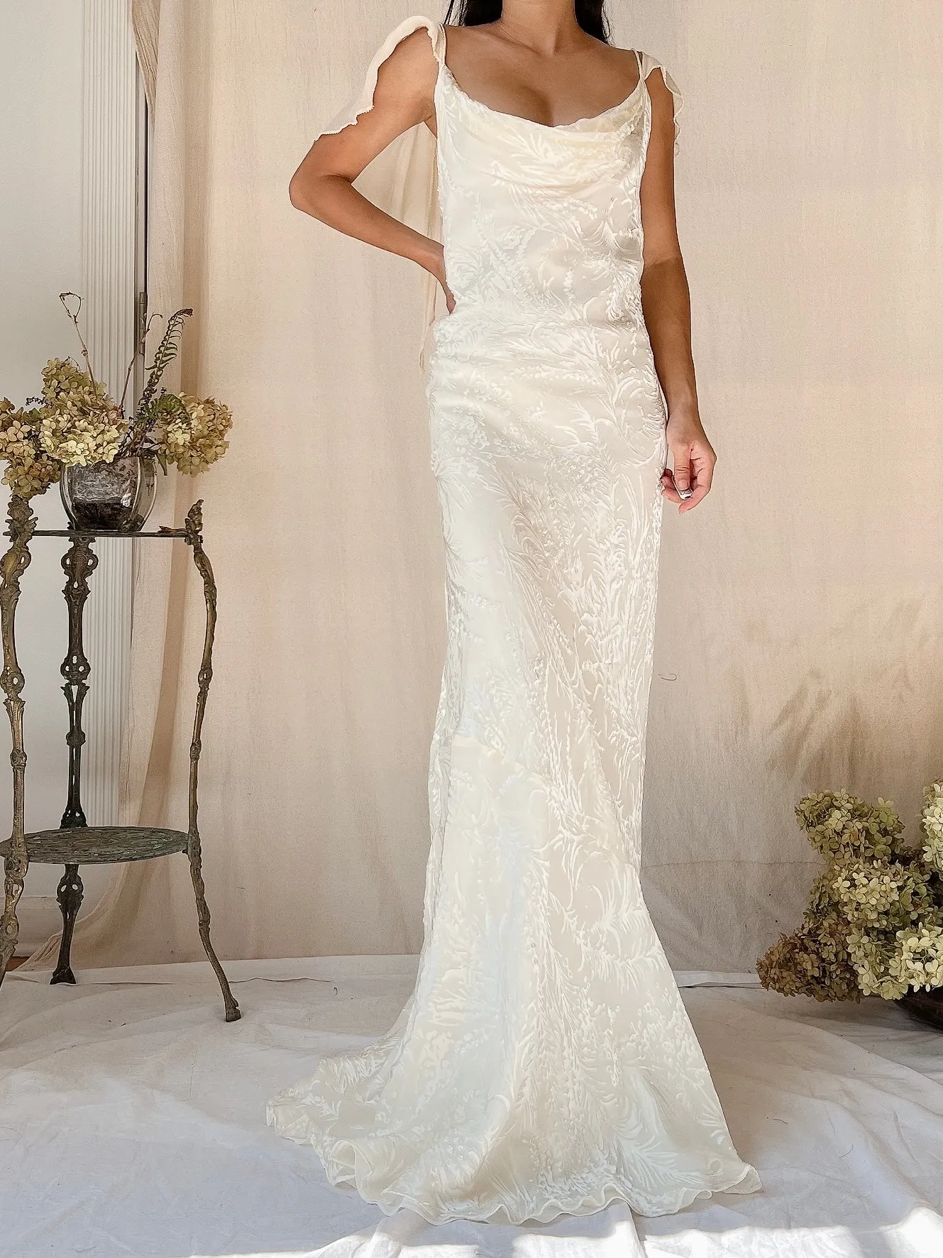 Vintage Silk Devore Bias Cut Gown - L