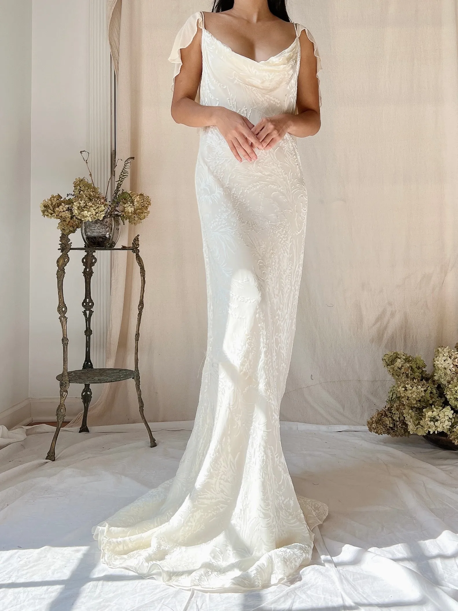 Vintage Silk Devore Bias Cut Gown - L