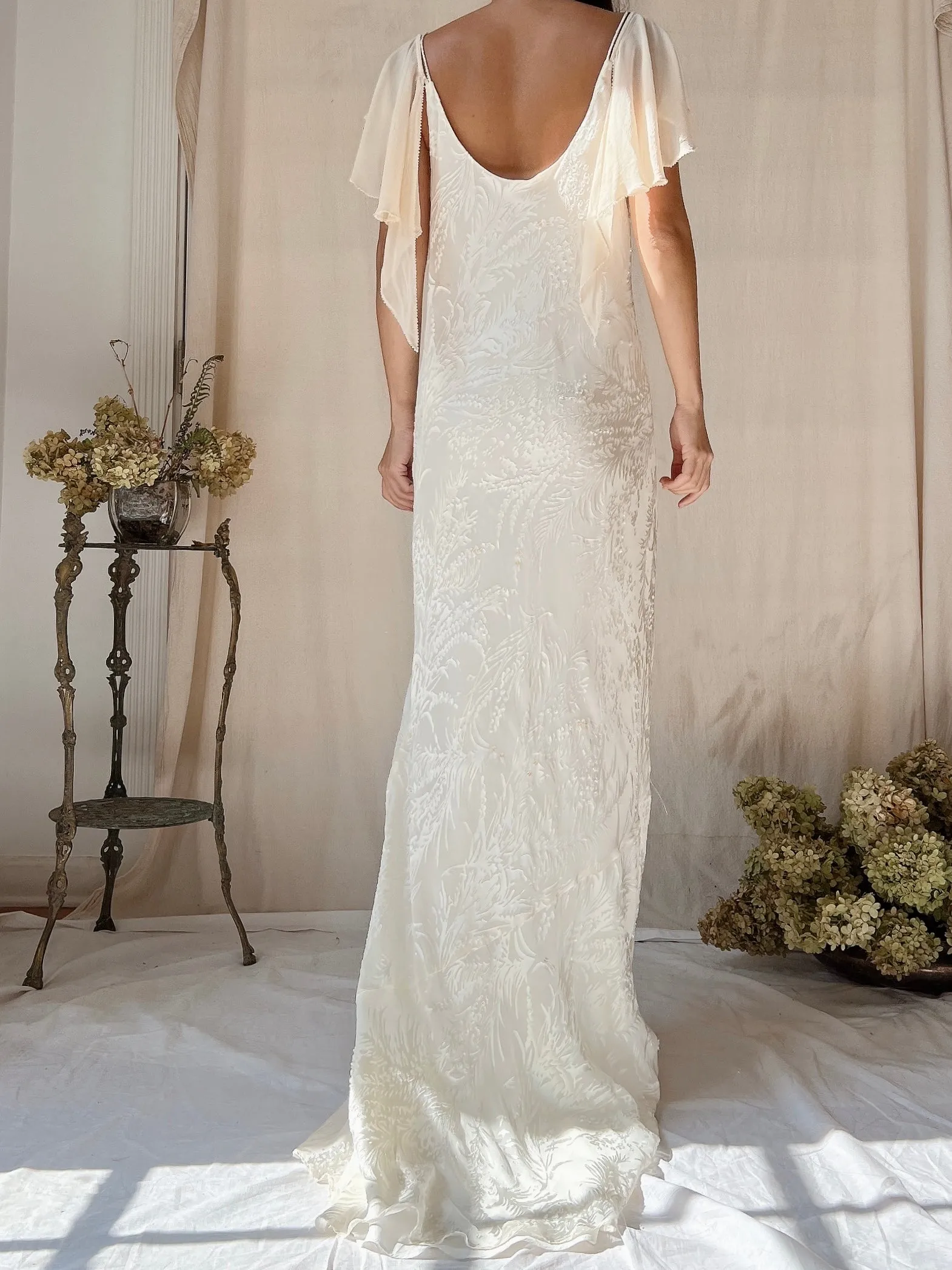 Vintage Silk Devore Bias Cut Gown - L