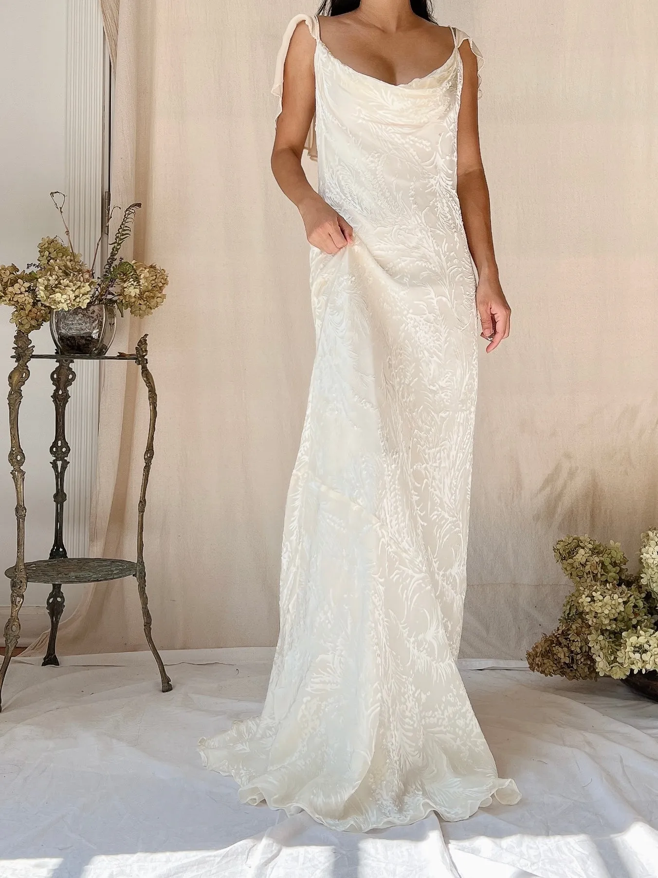 Vintage Silk Devore Bias Cut Gown - L