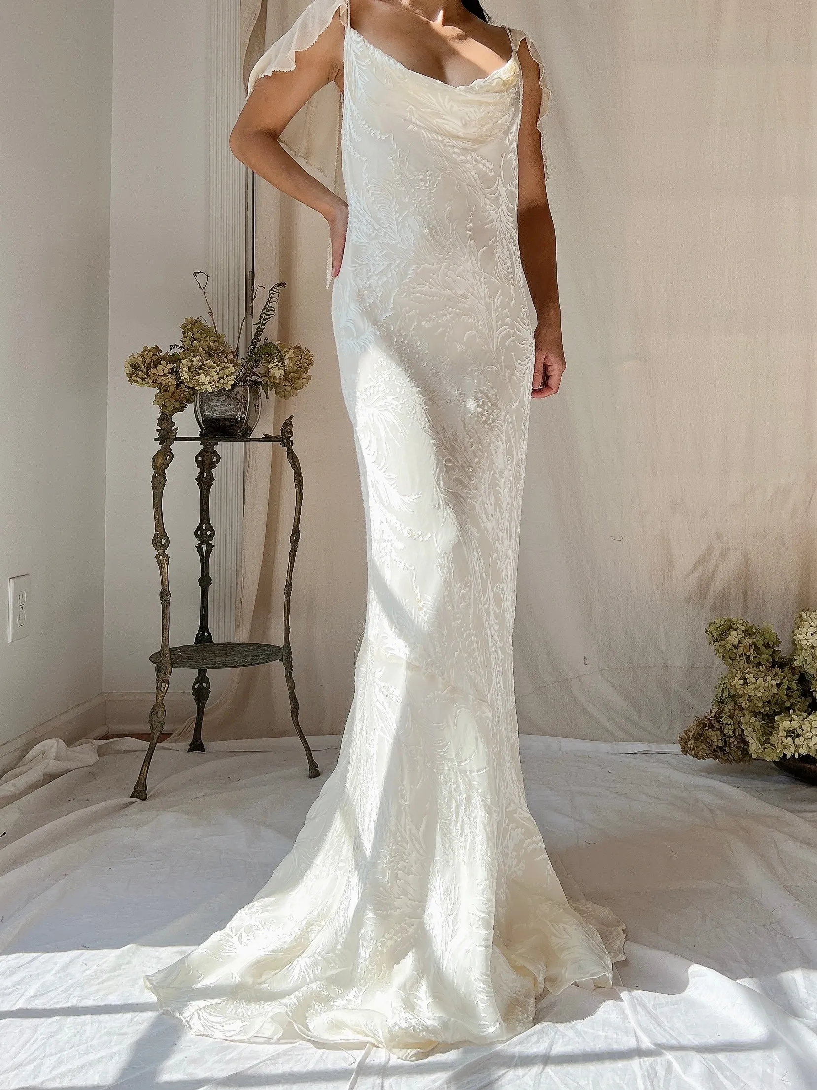 Vintage Silk Devore Bias Cut Gown - L