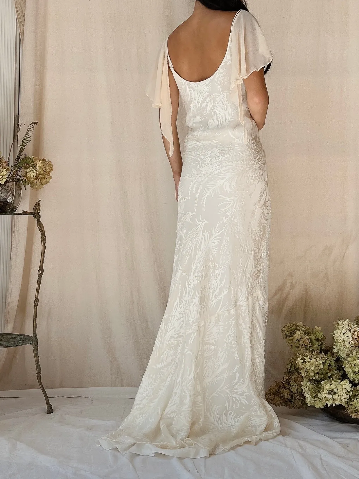 Vintage Silk Devore Bias Cut Gown - L