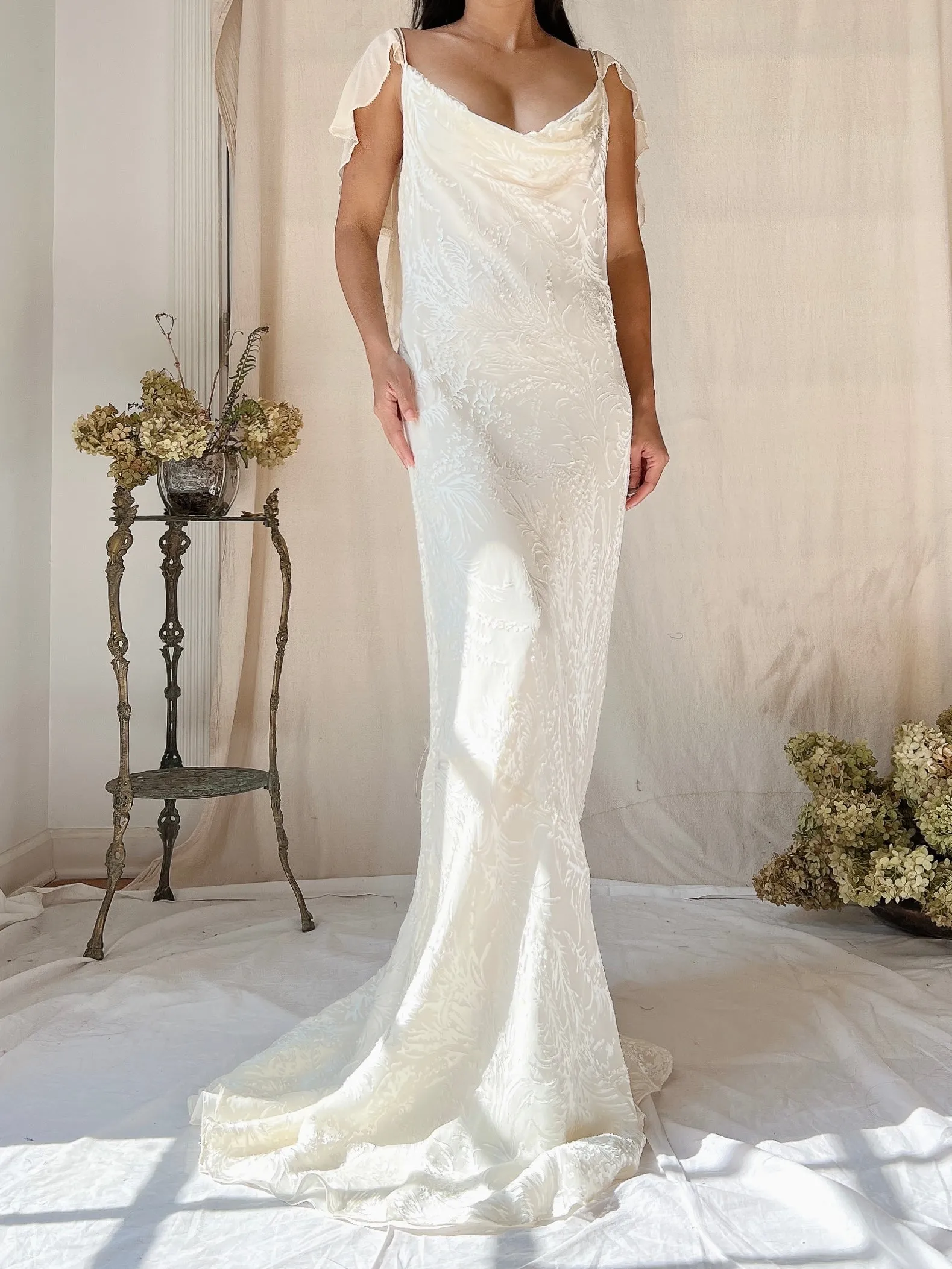 Vintage Silk Devore Bias Cut Gown - L