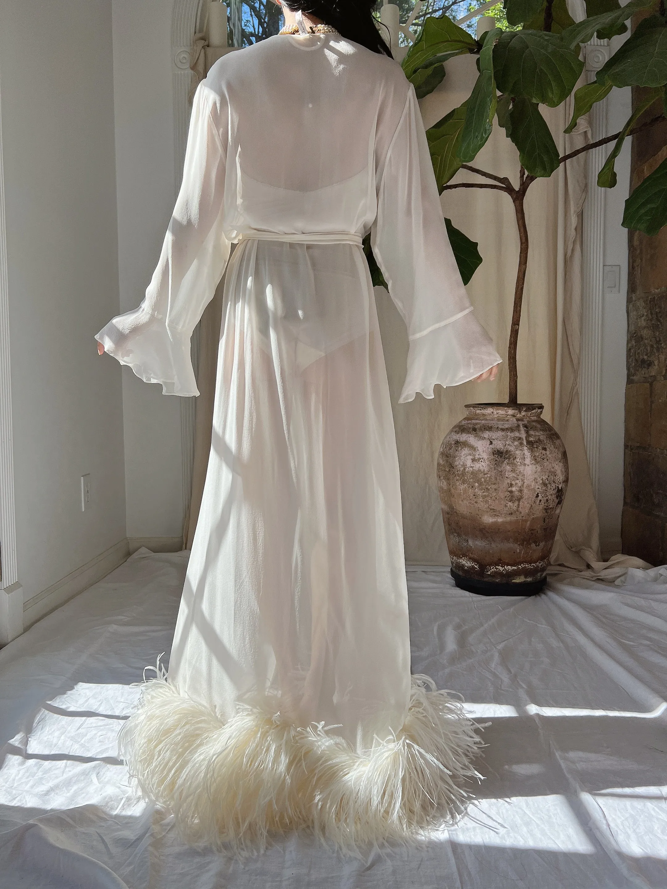 Vintage Silk Feathered Robe - M