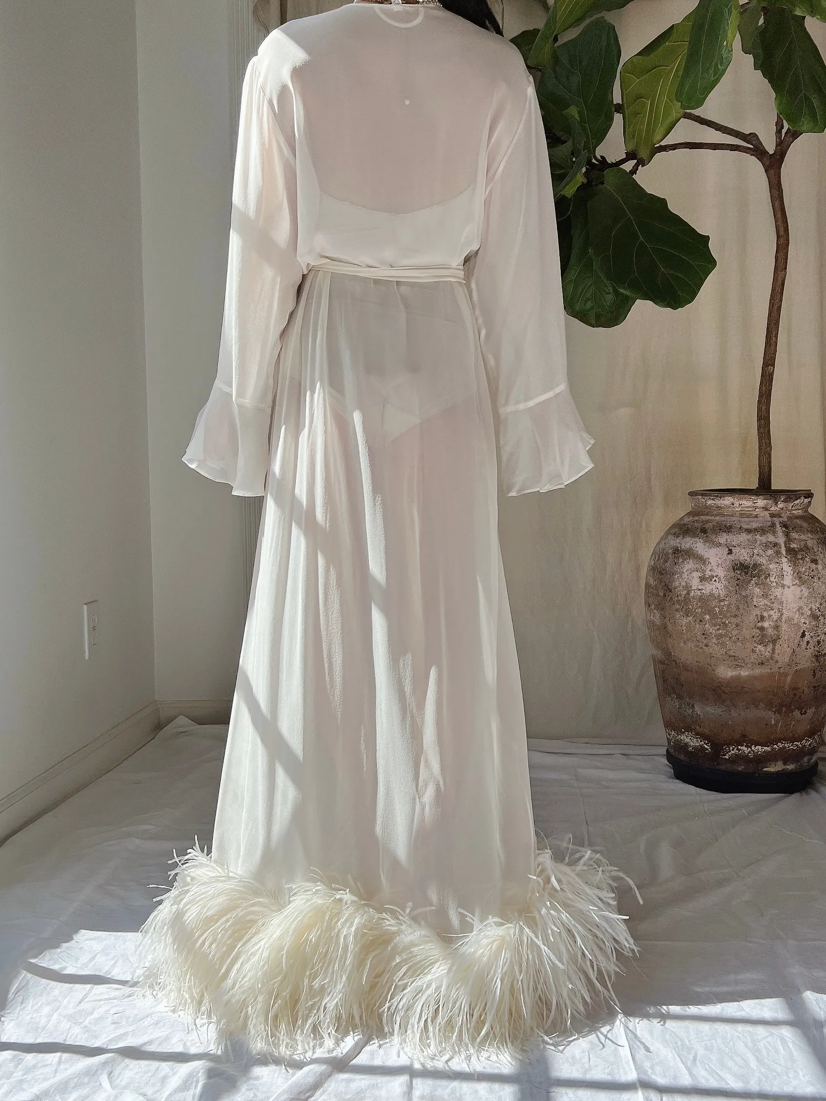 Vintage Silk Feathered Robe - M
