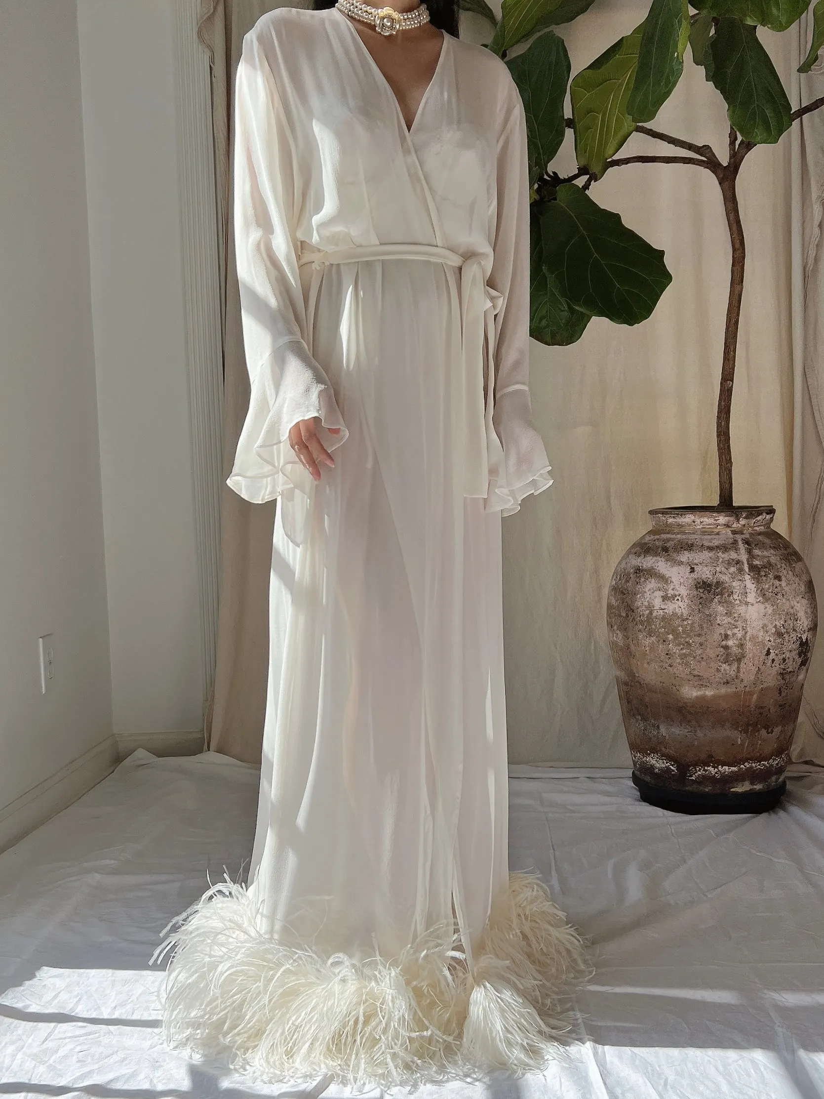 Vintage Silk Feathered Robe - M