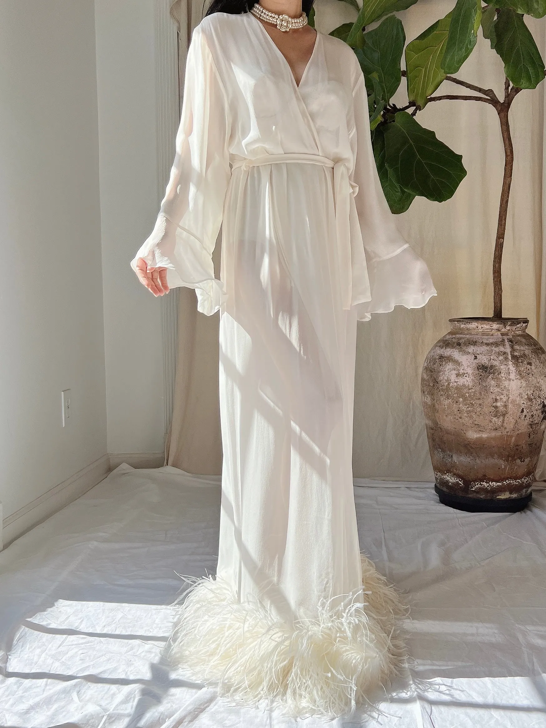 Vintage Silk Feathered Robe - M