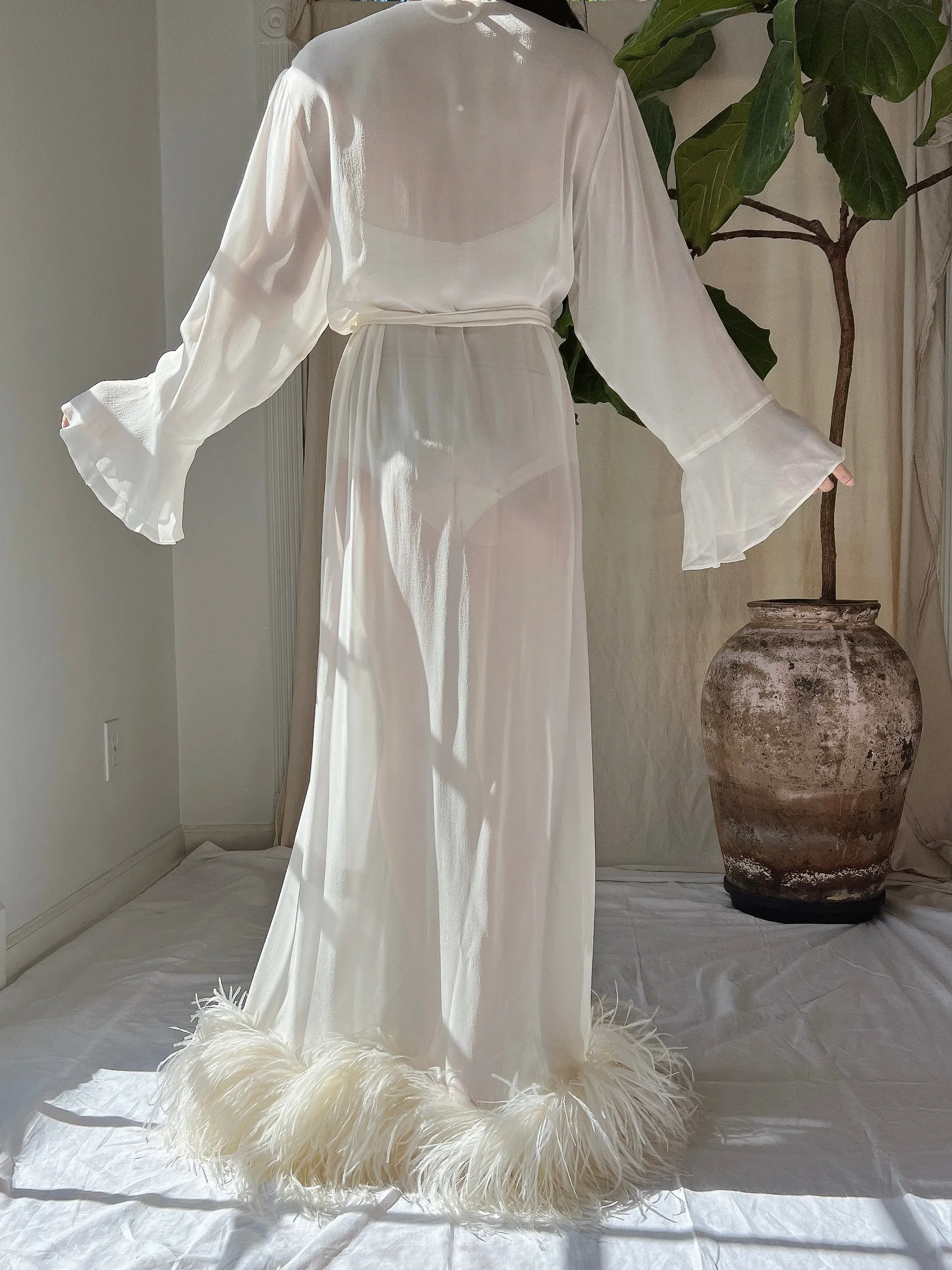 Vintage Silk Feathered Robe - M