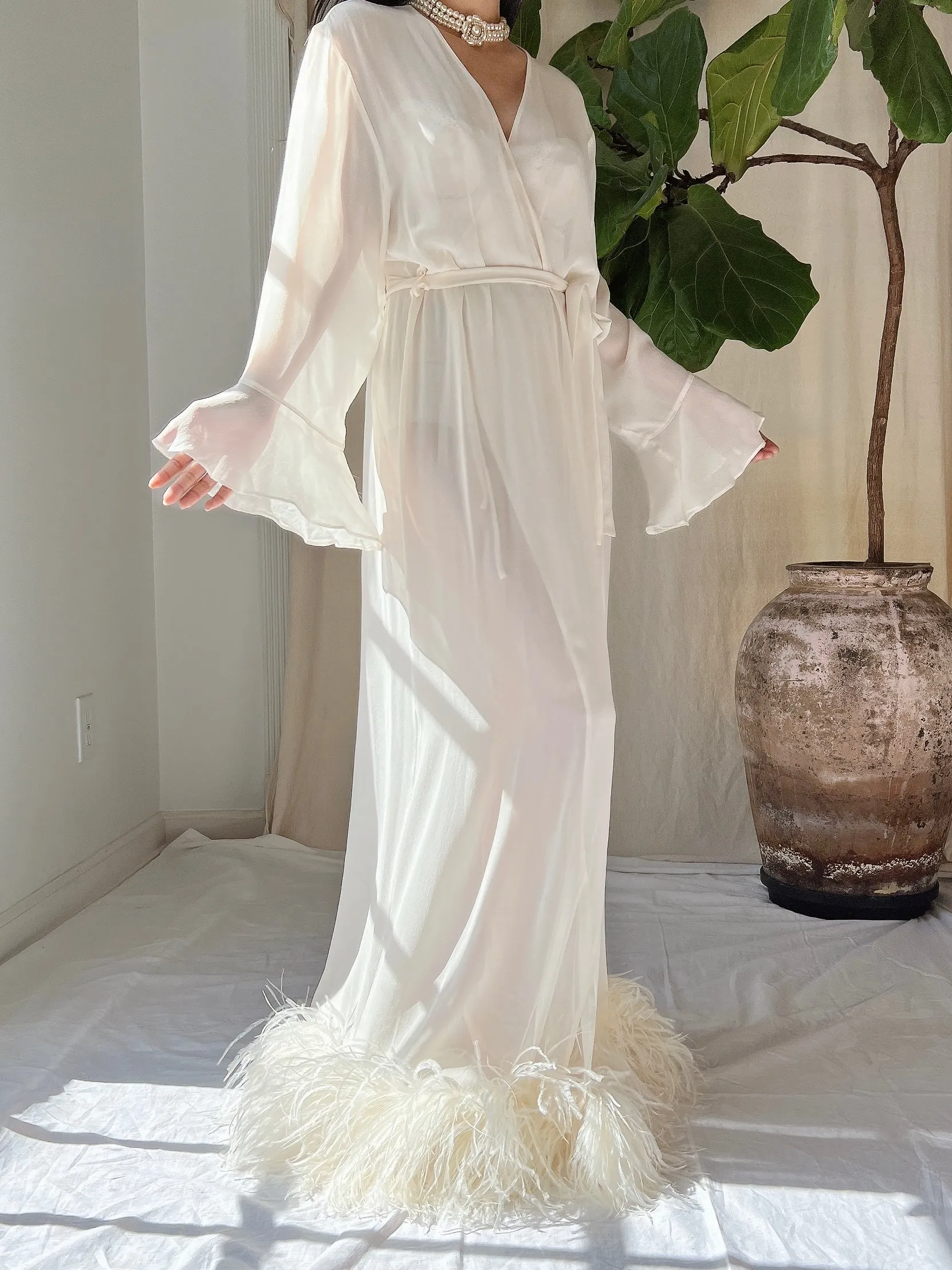 Vintage Silk Feathered Robe - M