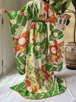Vintage Silk Gold Painted Embroidered Kimono - OSFM
