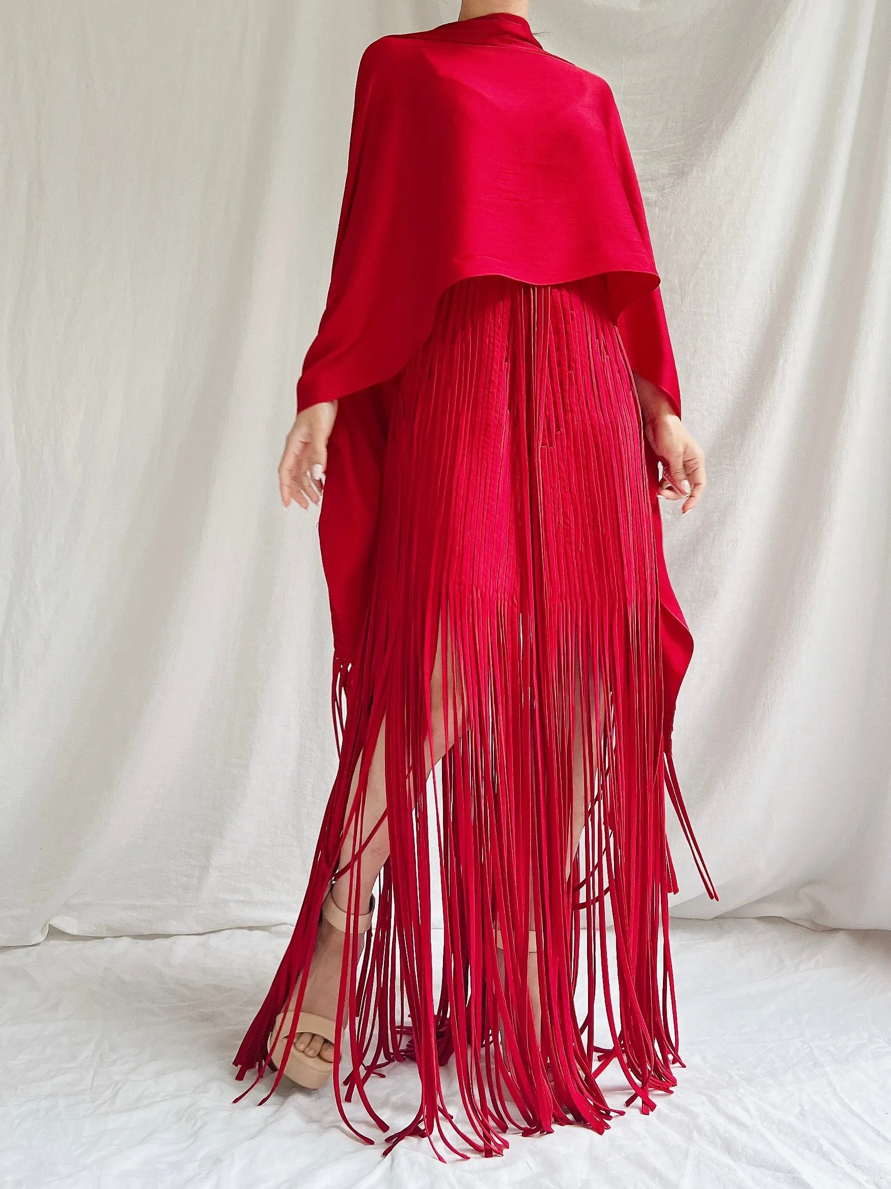 Vintage Sue Wong Silk Fringed Gown with Scarf - M