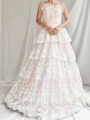 Vintage Tiered Lace Dress - S