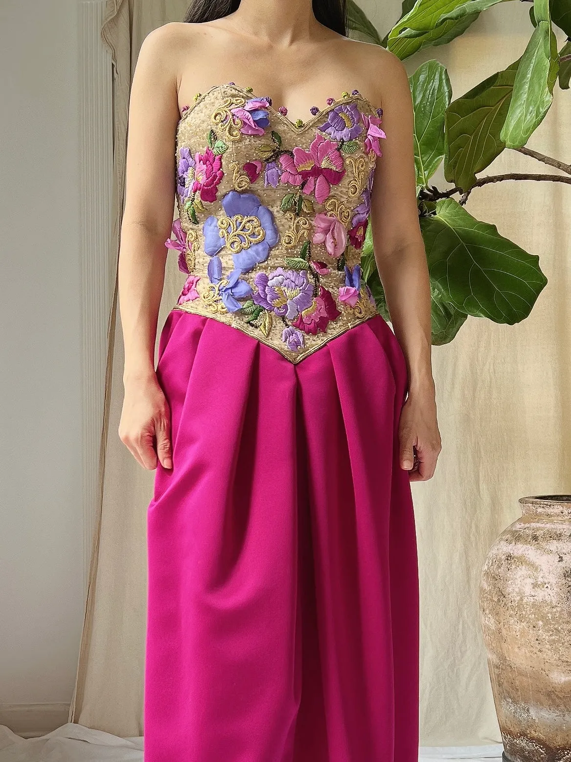 Vintage Victor Costa Embroidered Bustier Dress - XS/2