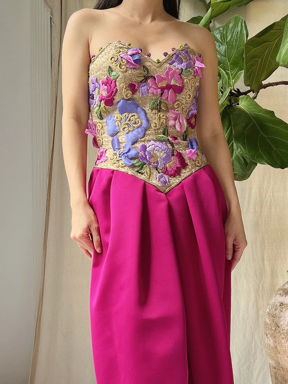 Vintage Victor Costa Embroidered Bustier Dress - XS/2