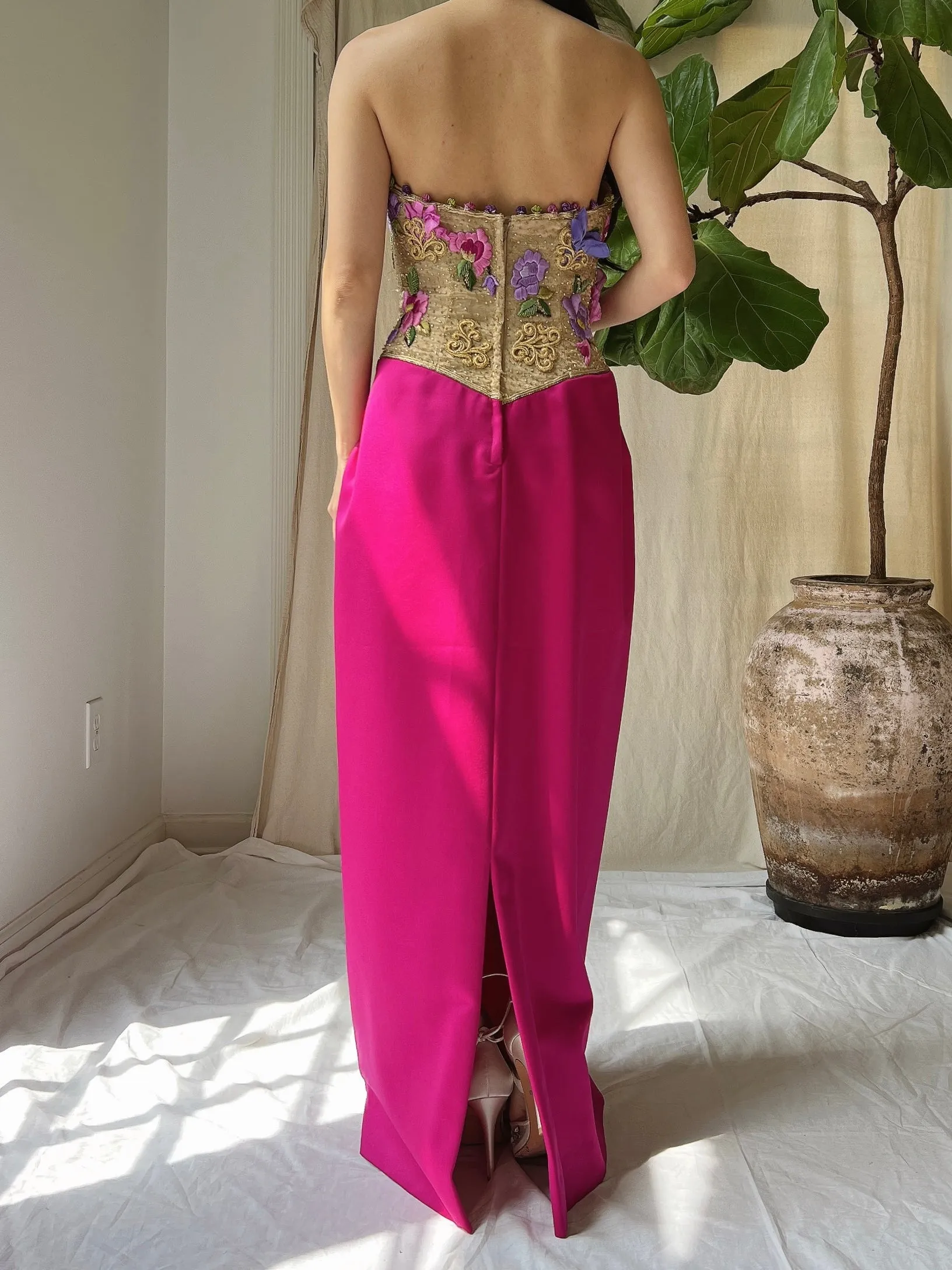 Vintage Victor Costa Embroidered Bustier Dress - XS/2