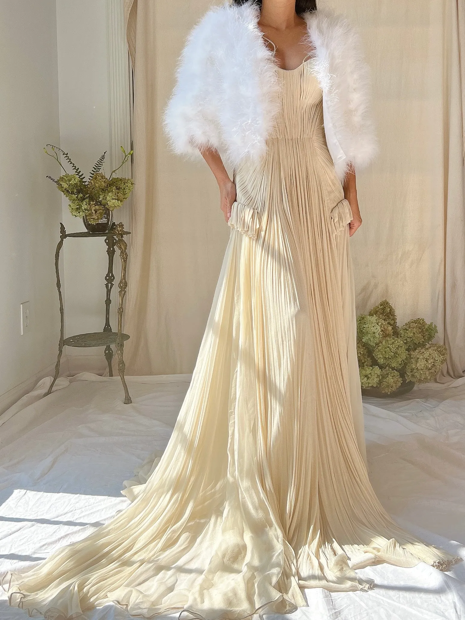 Vintage White Feather Jacket - S