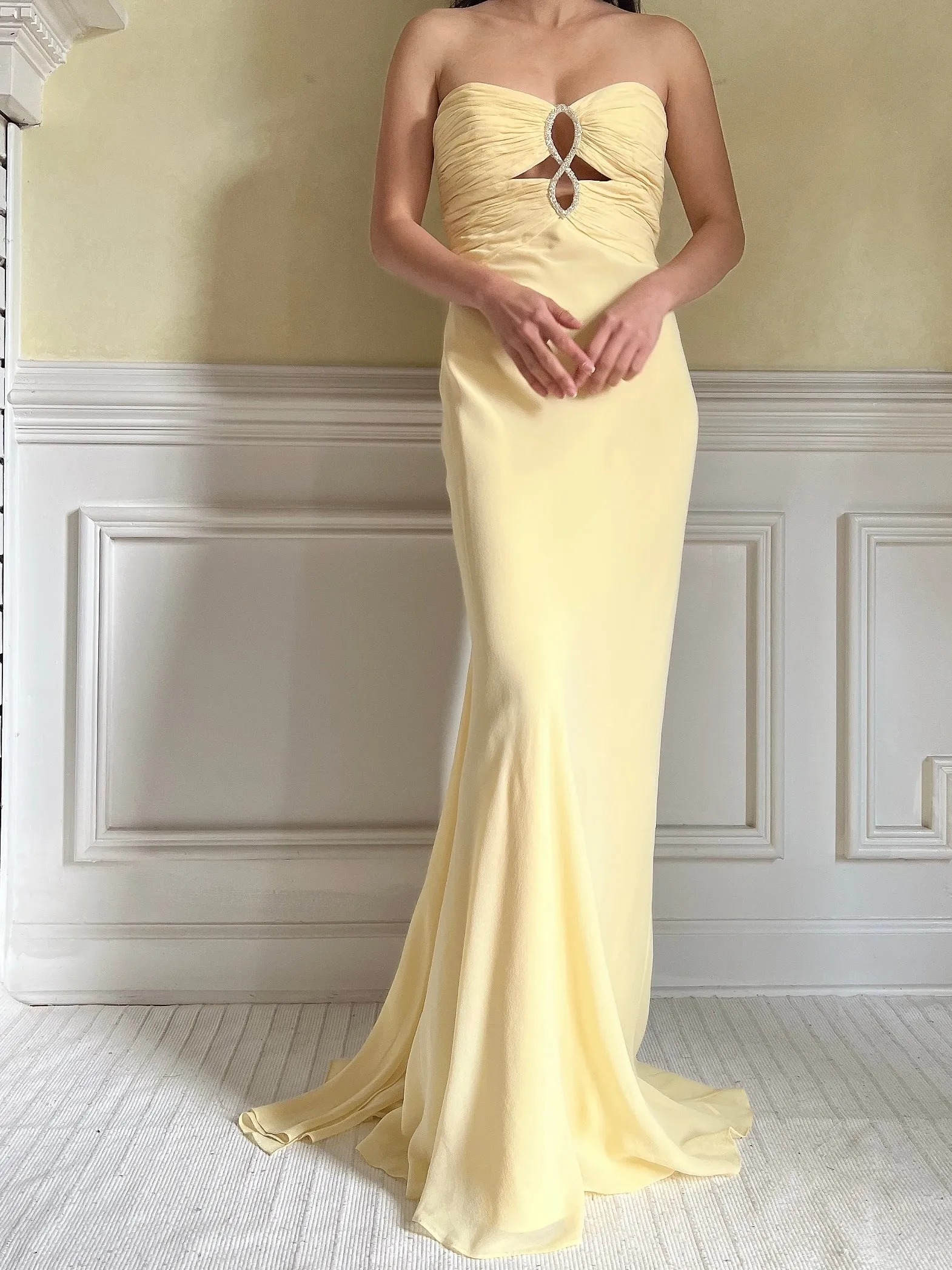 Vintage Yellow Silk Gown - S