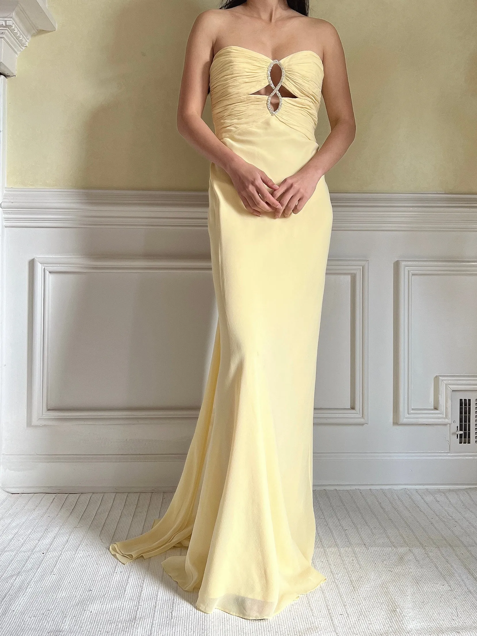 Vintage Yellow Silk Gown - S