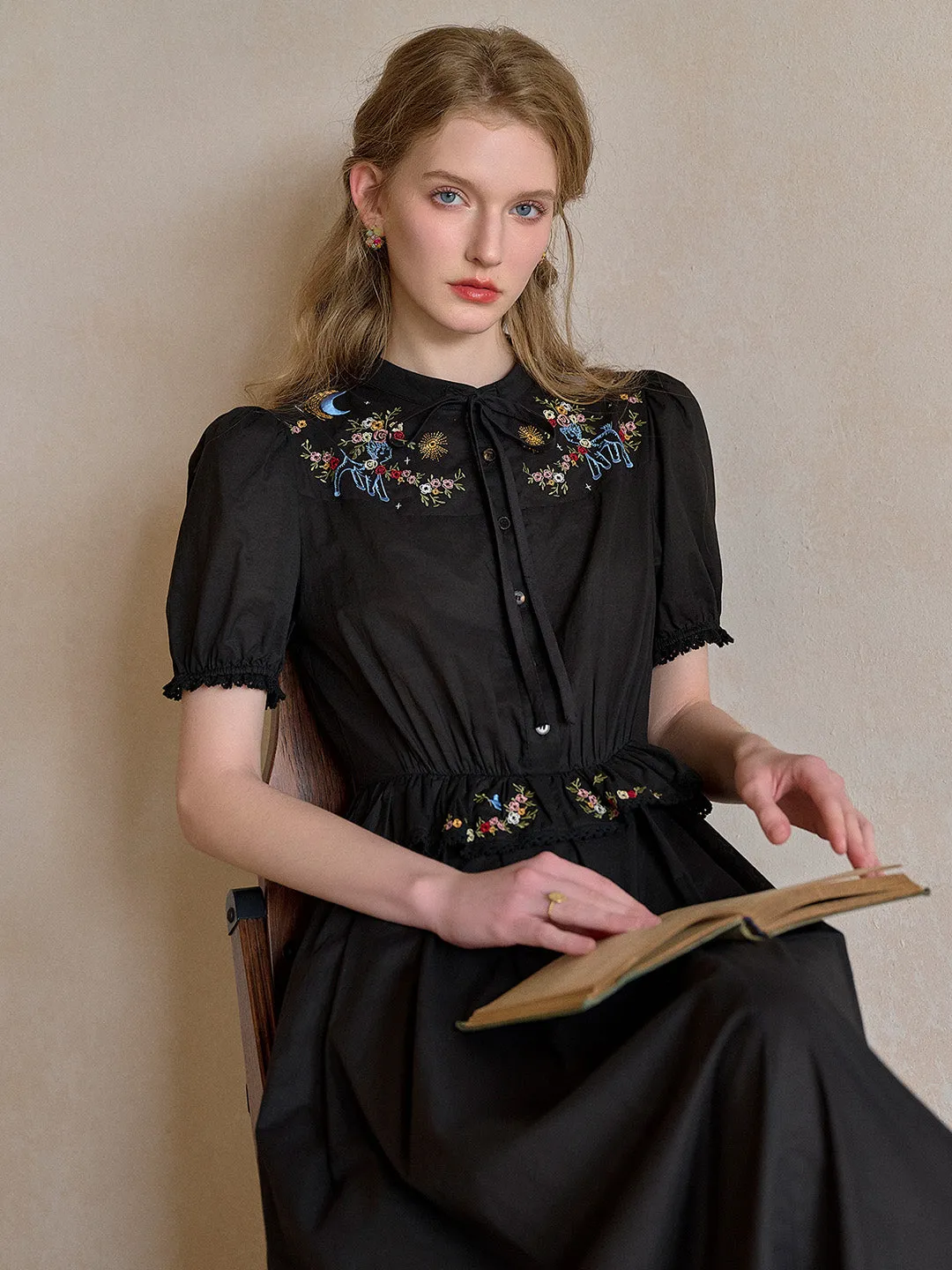 Virginia Round Neck Tie Embroidery Dress