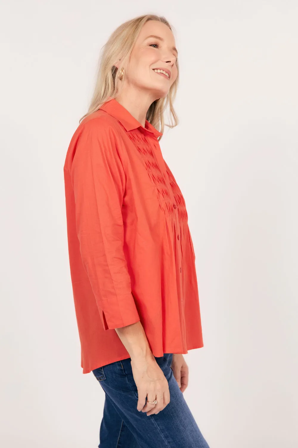 Vivienne Pintuck Blouse in Burnt Orange