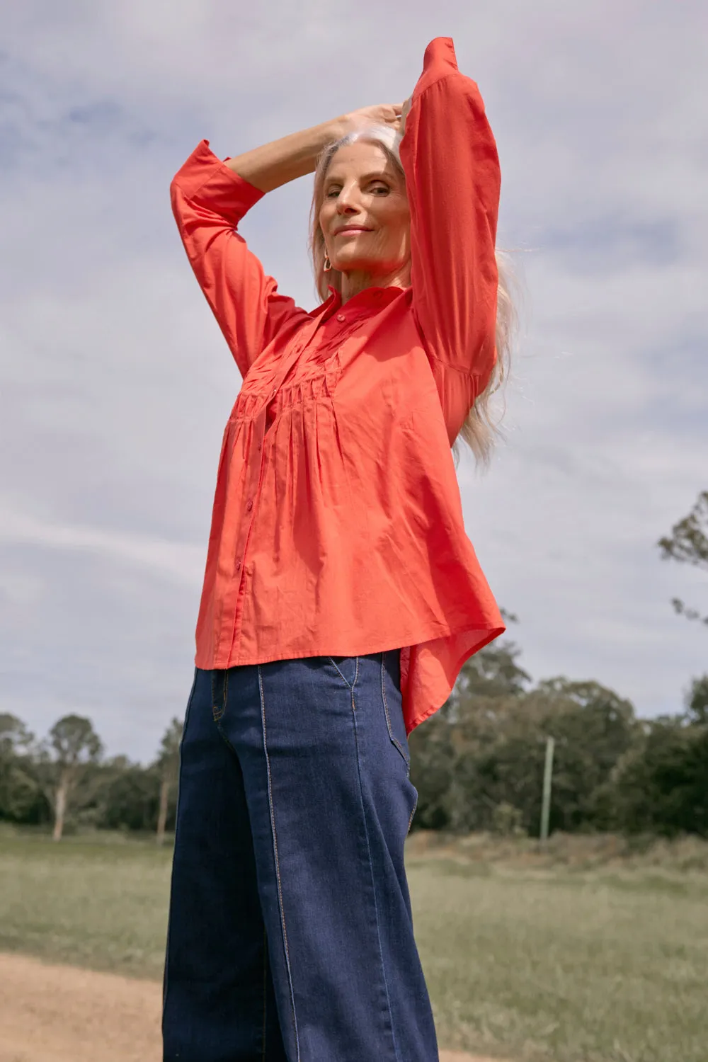 Vivienne Pintuck Blouse in Burnt Orange