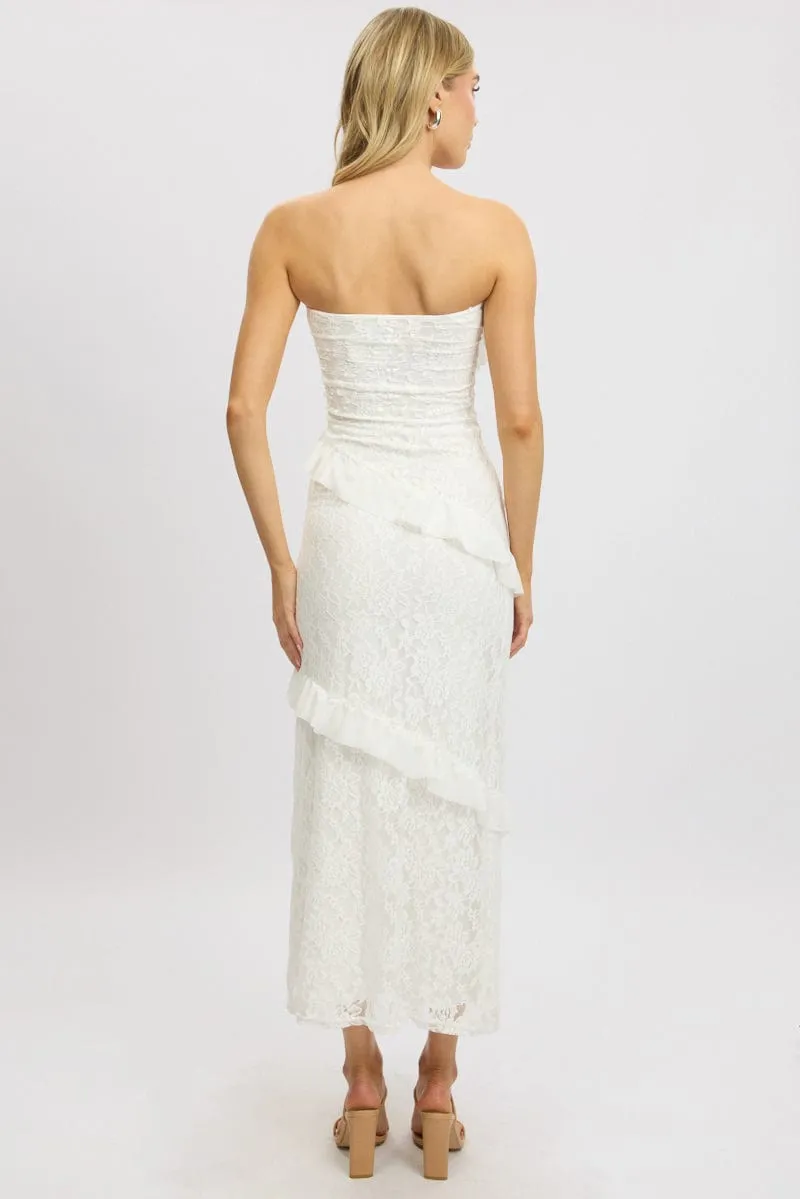 White Bodycon Dress Boob Tube Ruffle Midi Lace