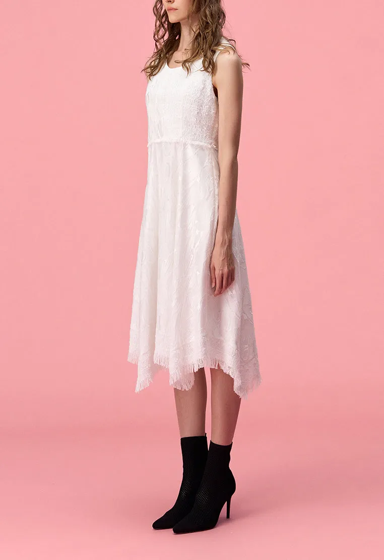 White Lace and Jacquard Mesh Dress