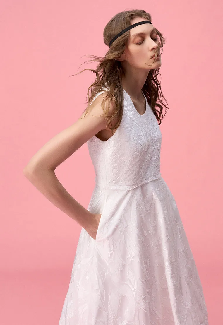 White Lace and Jacquard Mesh Dress