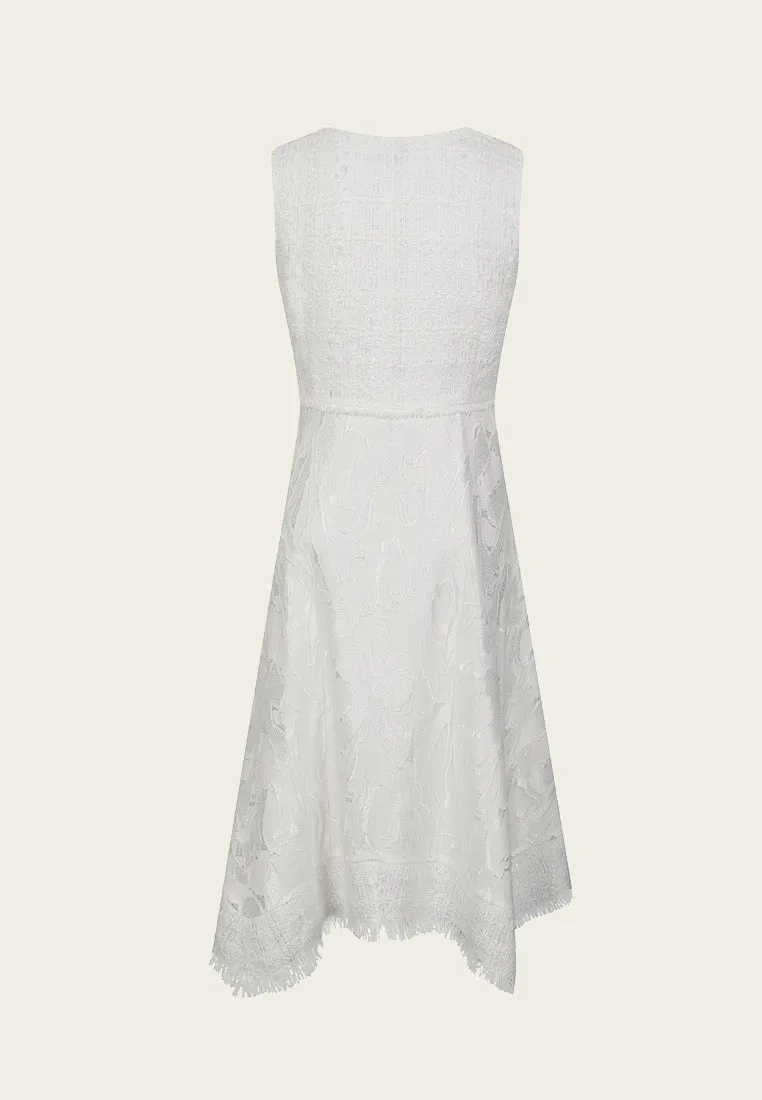 White Lace and Jacquard Mesh Dress