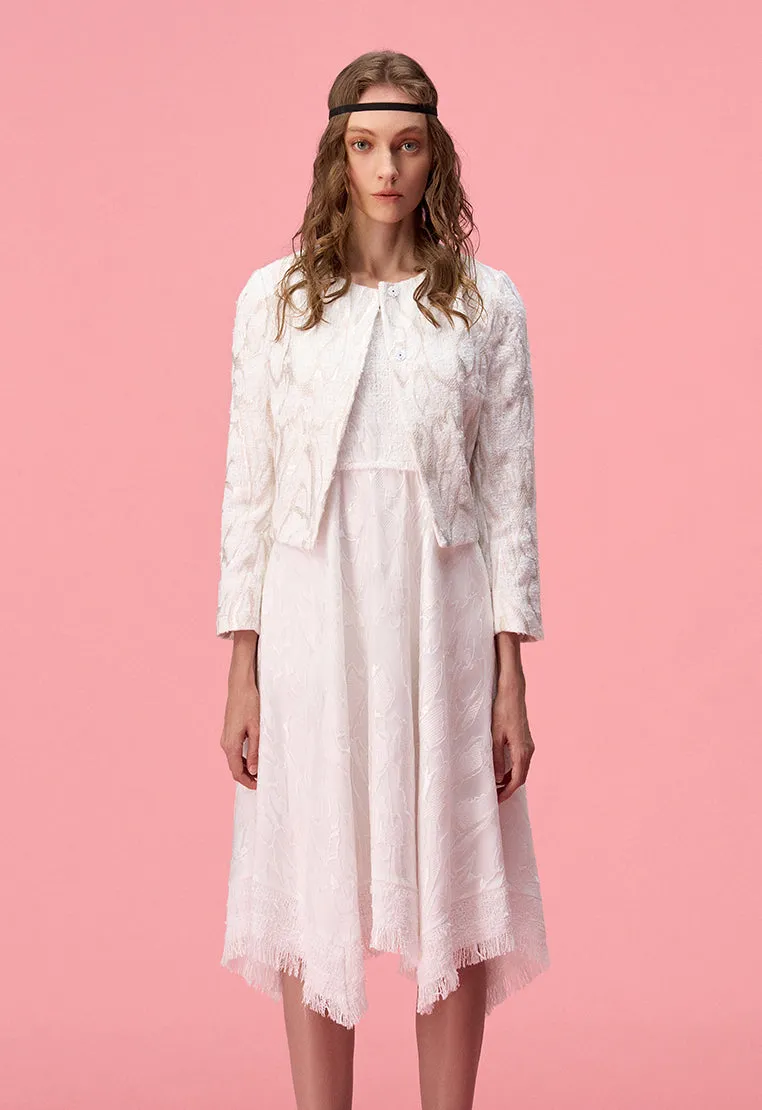 White Lace and Jacquard Mesh Dress