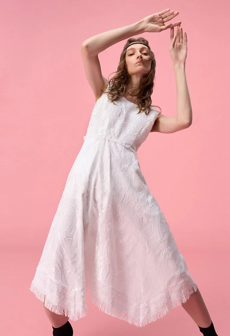White Lace and Jacquard Mesh Dress