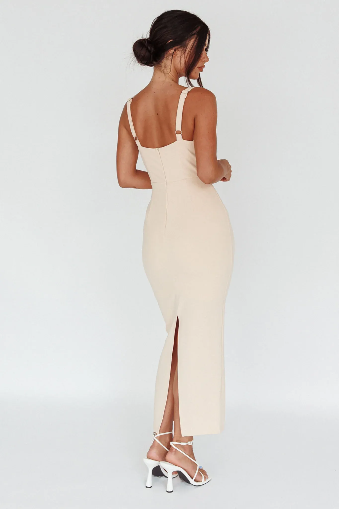 Winter Garden U-Neckline Maxi Dress Beige