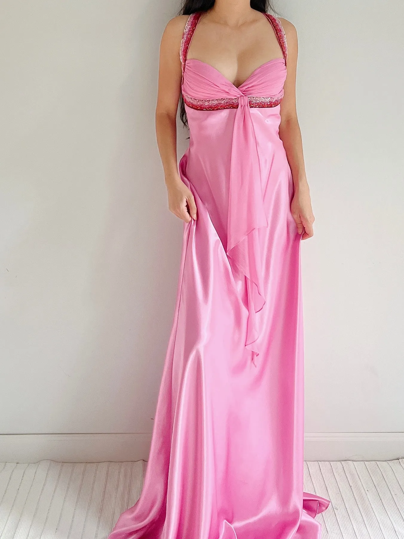 Y2K Hot Pink Satin Gown - M