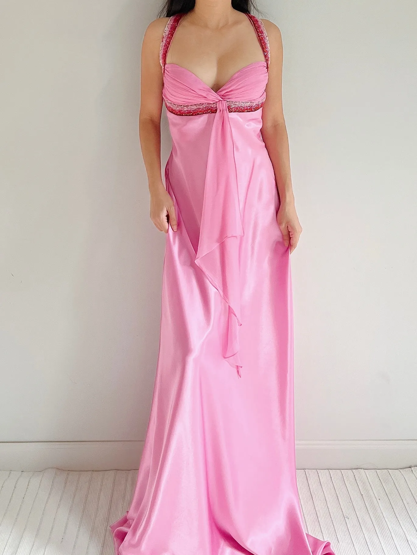 Y2K Hot Pink Satin Gown - M