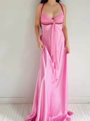 Y2K Hot Pink Satin Gown - M