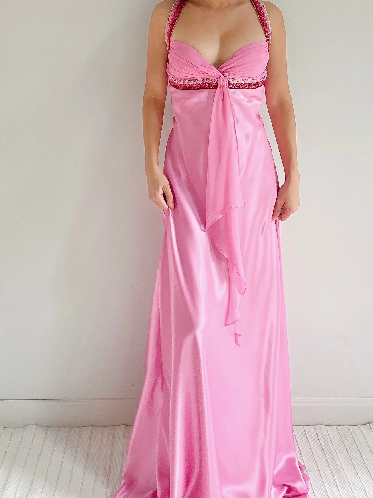 Y2K Hot Pink Satin Gown - M