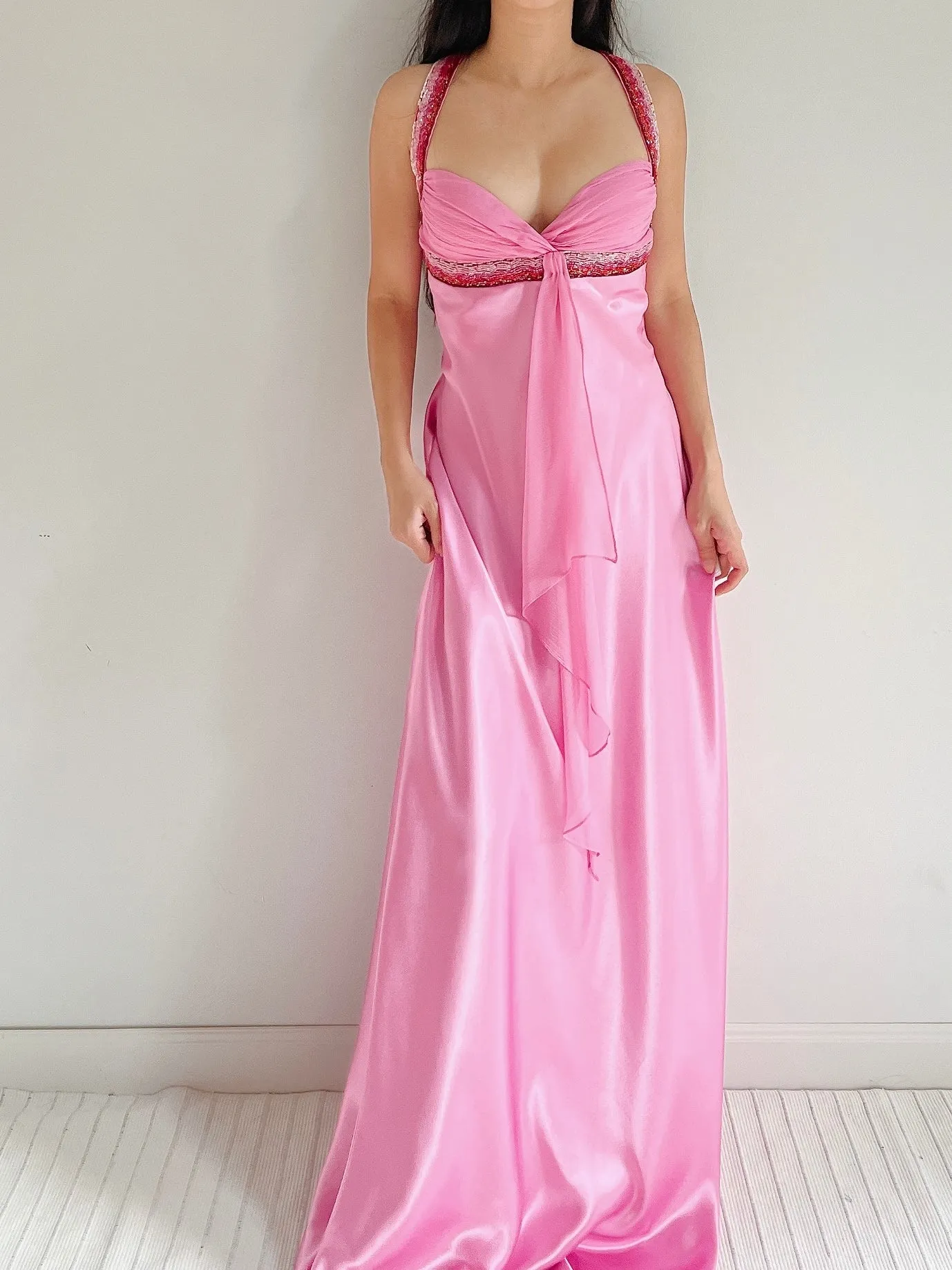 Y2K Hot Pink Satin Gown - M