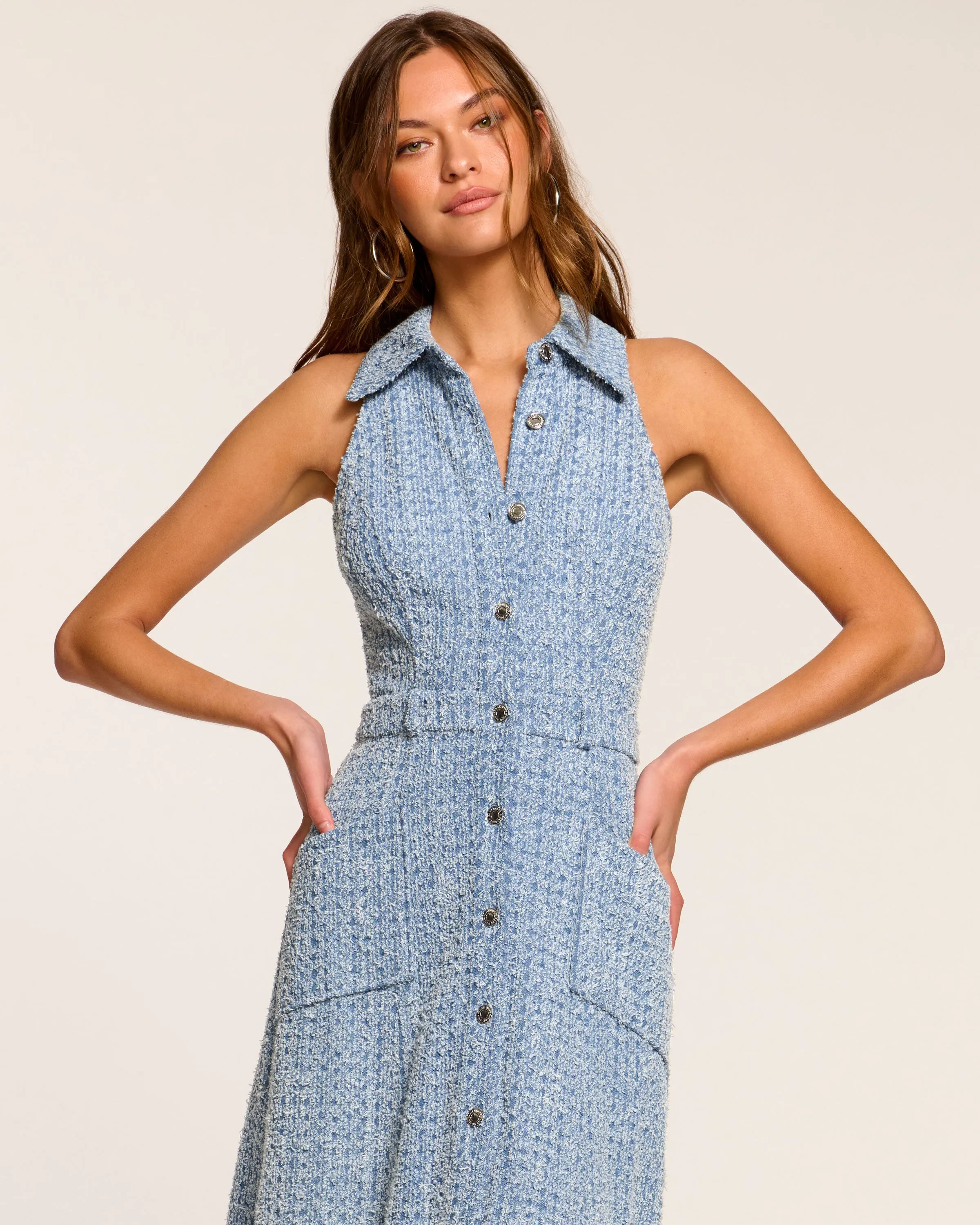 Yesenia Textured Denim Midi Dress
