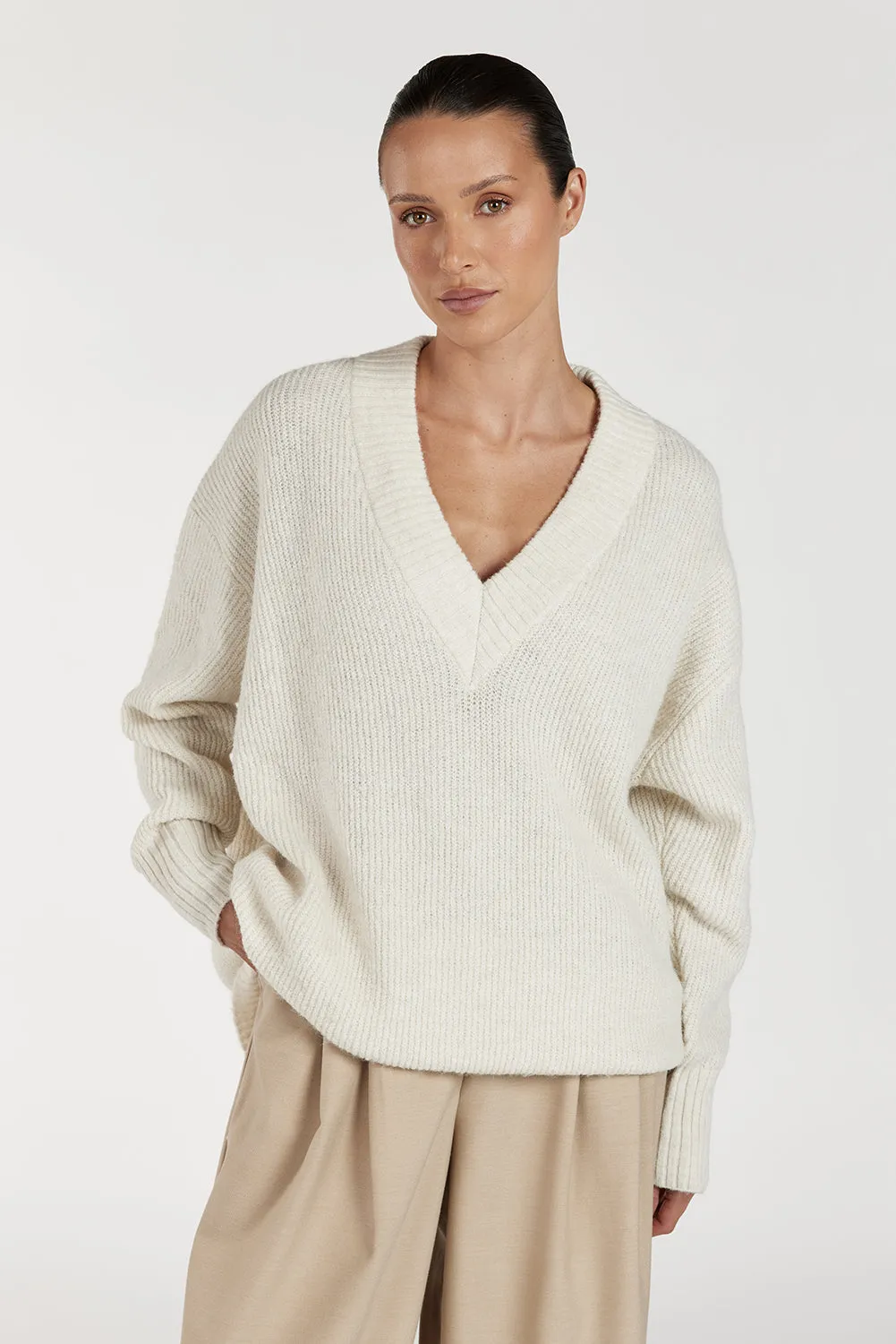 ZELIE CREAM MARLE LONGLINE JUMPER